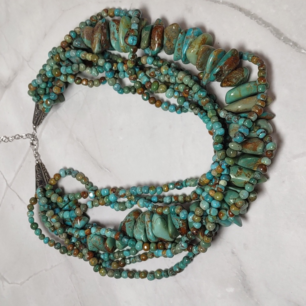 Stunning Southwestern Inspired Multi Strand Turquoise Necklace - Picture 1 of 10